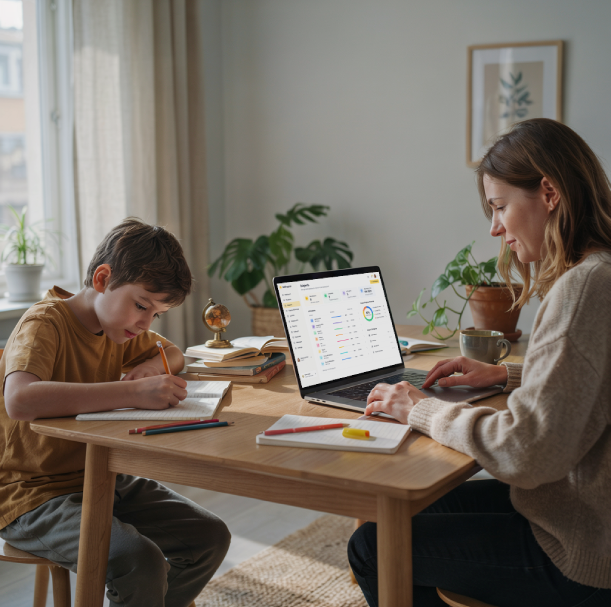 Parent organizing a personalized homeschool plan with KidProgress
